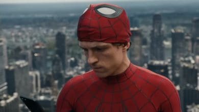 Tom Holland as Spider-Man in 'Spider-Man: Brand New Day,' glaring at phone