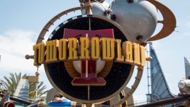 Tomorrowland entrance sign at Disneyland Park in California