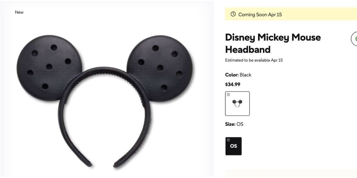 Mickey Mouse ear headband with Crocs-inspired holes, a playful accessory for Disney parks visitors, featured in the online shop.