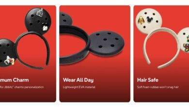 Disney Park-inspired headbands for charms, on bold red, with fun product highlights—perfect for fans bringing magic to their style!.