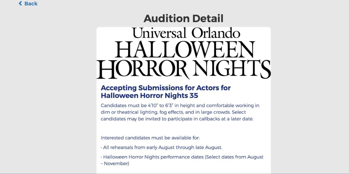 Universal Orlando’s Halloween Horror Nights 35 is casting scare actors for August-November. Apply within four days!.