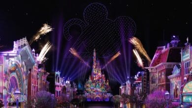 Fireworks over Main Street at Hong Kong Disneyland
