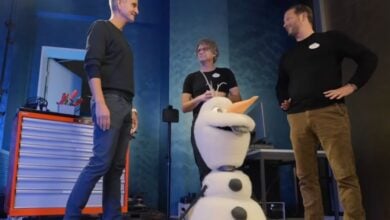 Olaf prototype with Disney Imagineers