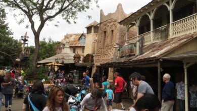 Guests explore Adventureland at Disneyland