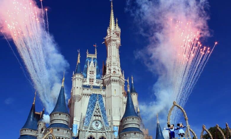 The Cinderella castle fireworks in magic kingdom. Disney World earthquake closures