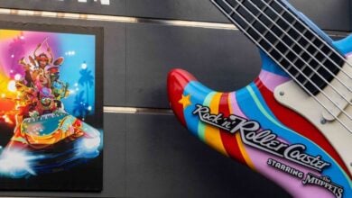 rock n roller coaster starring the muppets poster and guitar in hollywood studios