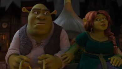 Shrek and Fiona ride in their onion carriage in 'Shrek 5'
