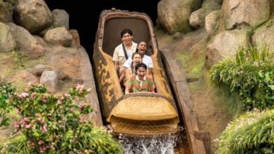 Guests ride Tiana's Bayou Adventure