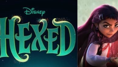 Disney Hexed logo alongside the animated heroine casting a vibrant magical spell, evoking Disney’s signature enchantment.