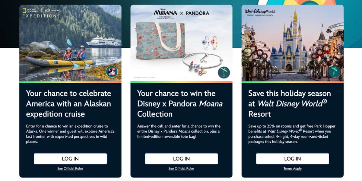 Three exciting promos for Disney fans: win an Alaskan cruise adventure, dazzling Moana-themed jewelry, or exclusive savings on your Walt Disney World Resort getaway—plus unlock special Free Disney+ perks along the way.