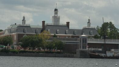The American Adventure Pavilion across the World Showcase Lagoon at EPCOT