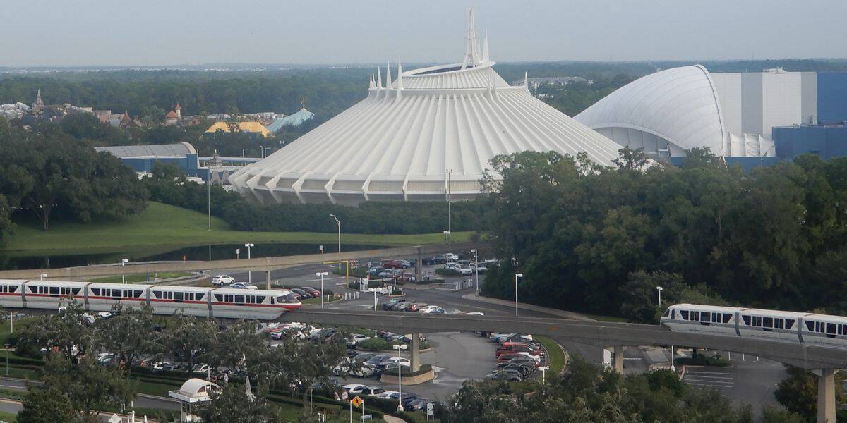 Space Mountain and the Magic Kingdom Monorail as seen from Disney's Contemporary Resort.