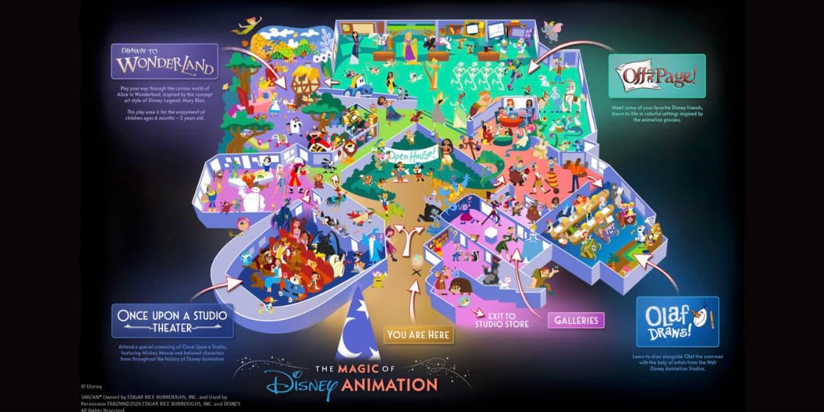 concept art map of the magic of disney animation experience at hollywood studios