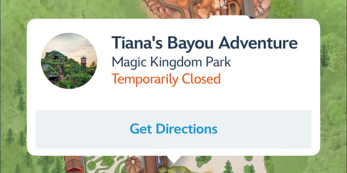 Tiana’s Bayou Adventure at Magic Kingdom Park is currently closed as of the afternoon of July 30