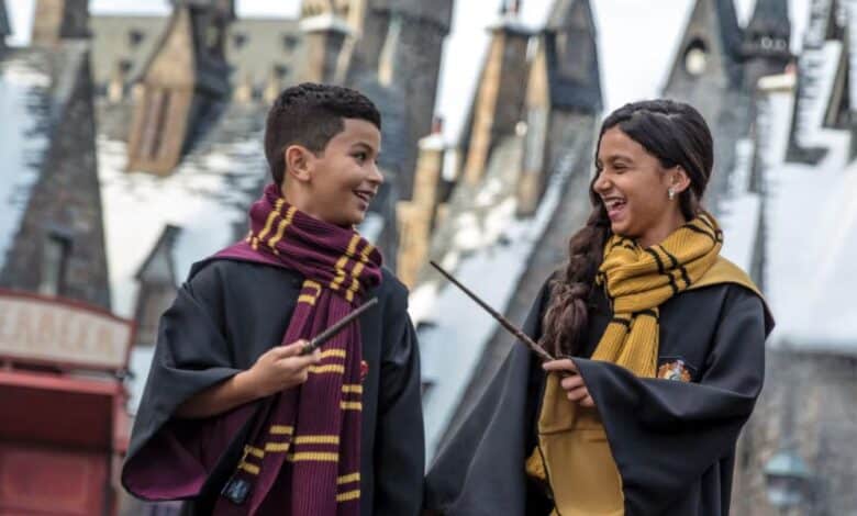 Guests walk through The Wizarding World of Harry Potter – Ministry of Magic at Universal Epic Universe in Orlando.