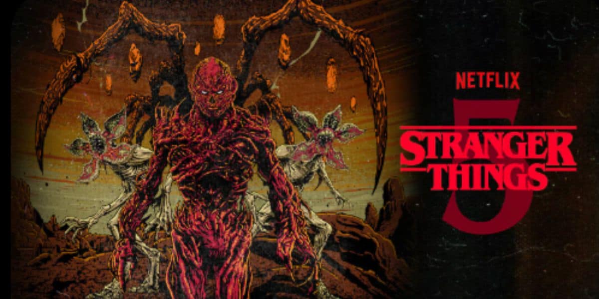 A terrifying Upside Down creature with multiple arms looms in front of the "Stranger Things 5" logo, capturing the spine-chilling vibe of Universal’s Halloween Horror Nights.
