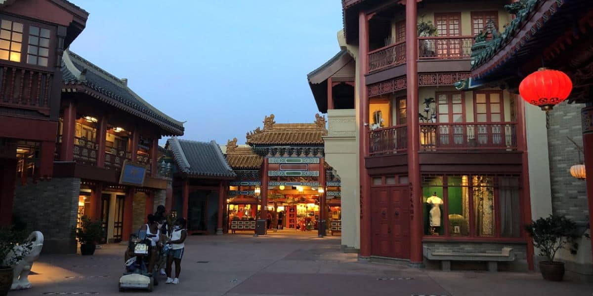 Guests explore the interior of the China World Showcase Pavilion at EPCOT