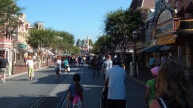 Guests stroll down Main Street, U.S.A. at Disneyland