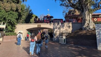 Guests approaching the entrance tunnel into Disneyland Park