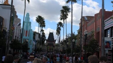 Guests stroll toward the Chinese Theater at Disney's Hollywood Studios
