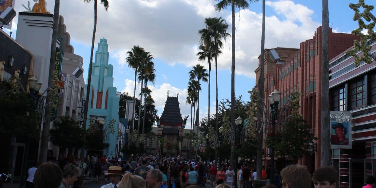 Guests stroll toward the Chinese Theater at Disney's Hollywood Studios