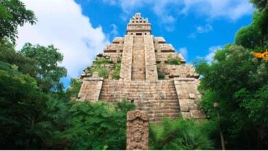 The iconic Indiana Jones Adventure temple at Tokyo DisneySea