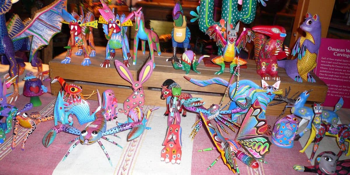 The wood carved statues in the Mexico World Showcase Pavilion at EPCOT