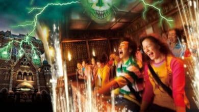 Guests ride the Tower of Terror in Tokyo