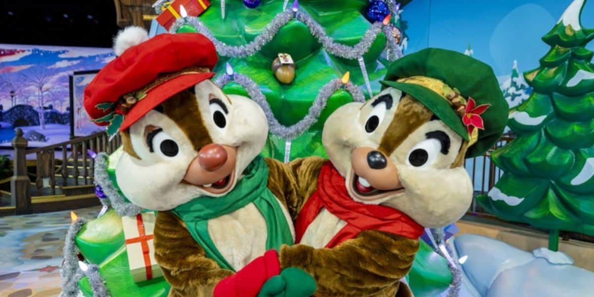 Chip and Dale, wearing holiday clothes for Christmas season at Disneyland