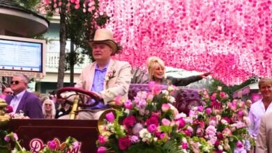 Dolly Parton in parade at Dollywood theme park