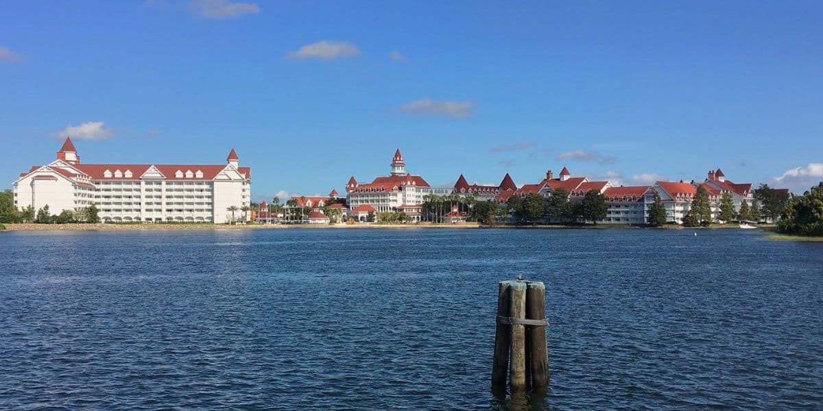 Disney's Grand Floridian Resort & Spa visible across the Seven Seas Lagoon