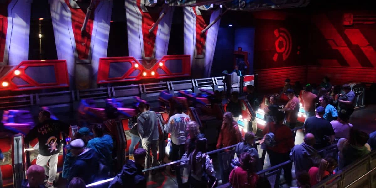 Guests waiting to board Guardians of the Galaxy: Cosmic Rewind at EPCOT