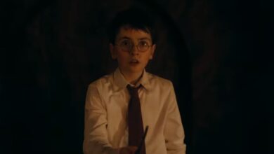 Harry Potter with his wand in hand