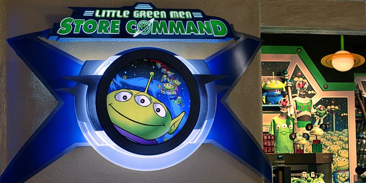 Little Green Men Store Command sign in Tomorrowland at Disneyland Park