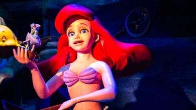 A ride animatronic of Ariel from The Little Mermaid with Flounder.