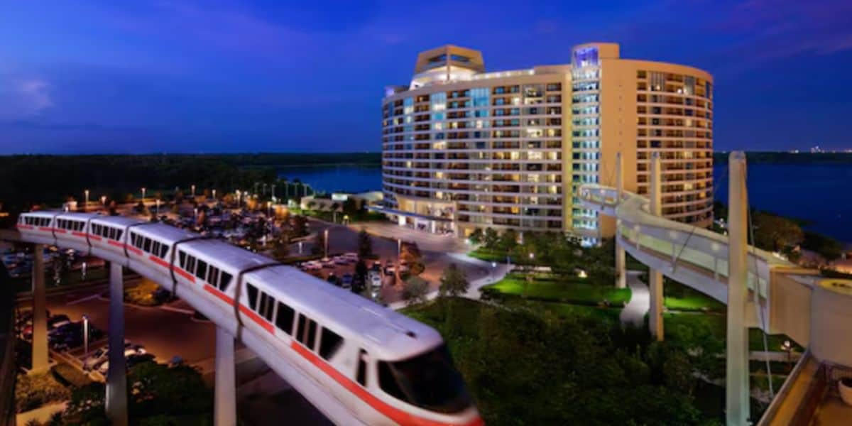 monorail passes Contemporary Resort in Disney World