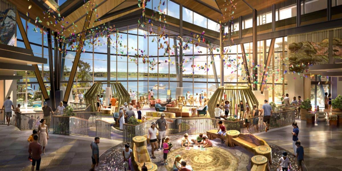 concept art of Grand Lobby at Disney's Lakeshore Lodge