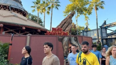 Jurassic Park River Adventure surrounded by construction walls at islands of adventure
