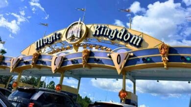 archway entrance to parking at disney world's magic kingdom park