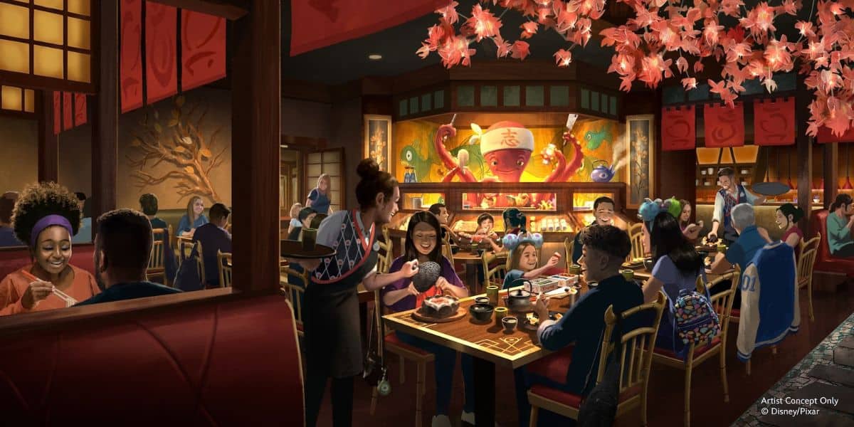 Concept art of an octopus chef at Flapjacks in Monstropolis at Walt Disney World.