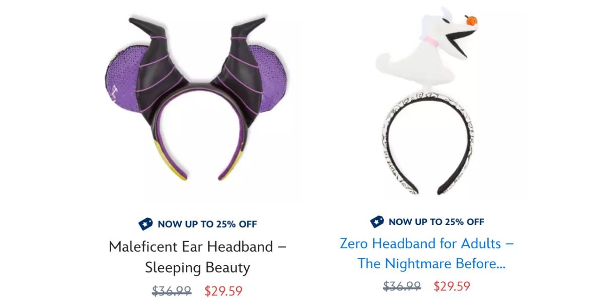 Maleficent and Zero Disney Parks ear headbands on sale for $29.59.